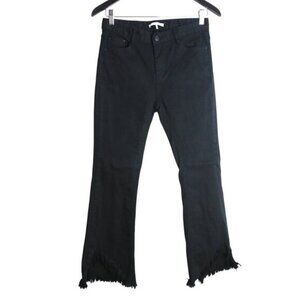 Oak + Fort Black Cotton Fit & Flare Black Fringe Shark Raw Hem Jeans Size Large